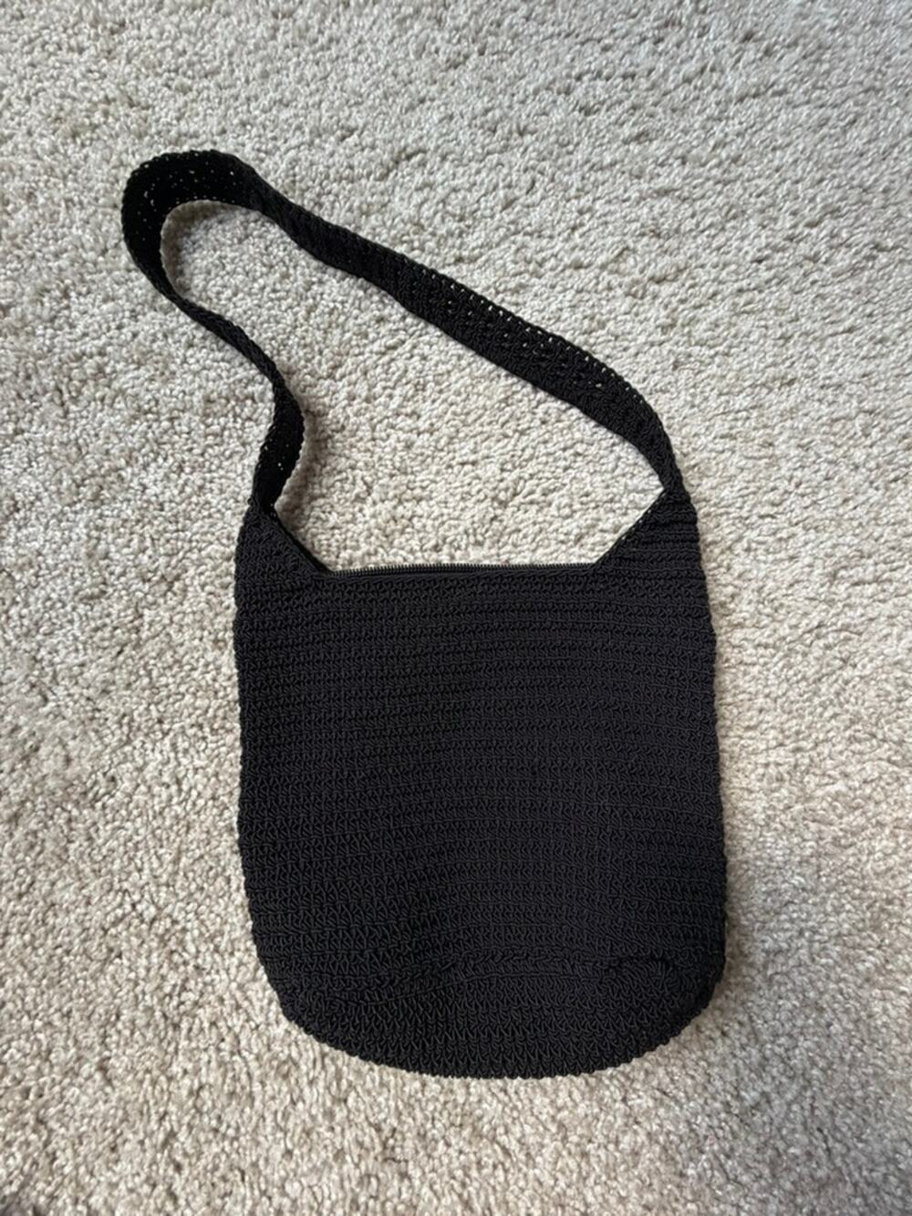 Xhilaration Black Beaded Woven Crochet Shoulder Bag Y2K Boho Whimsygoth Purse